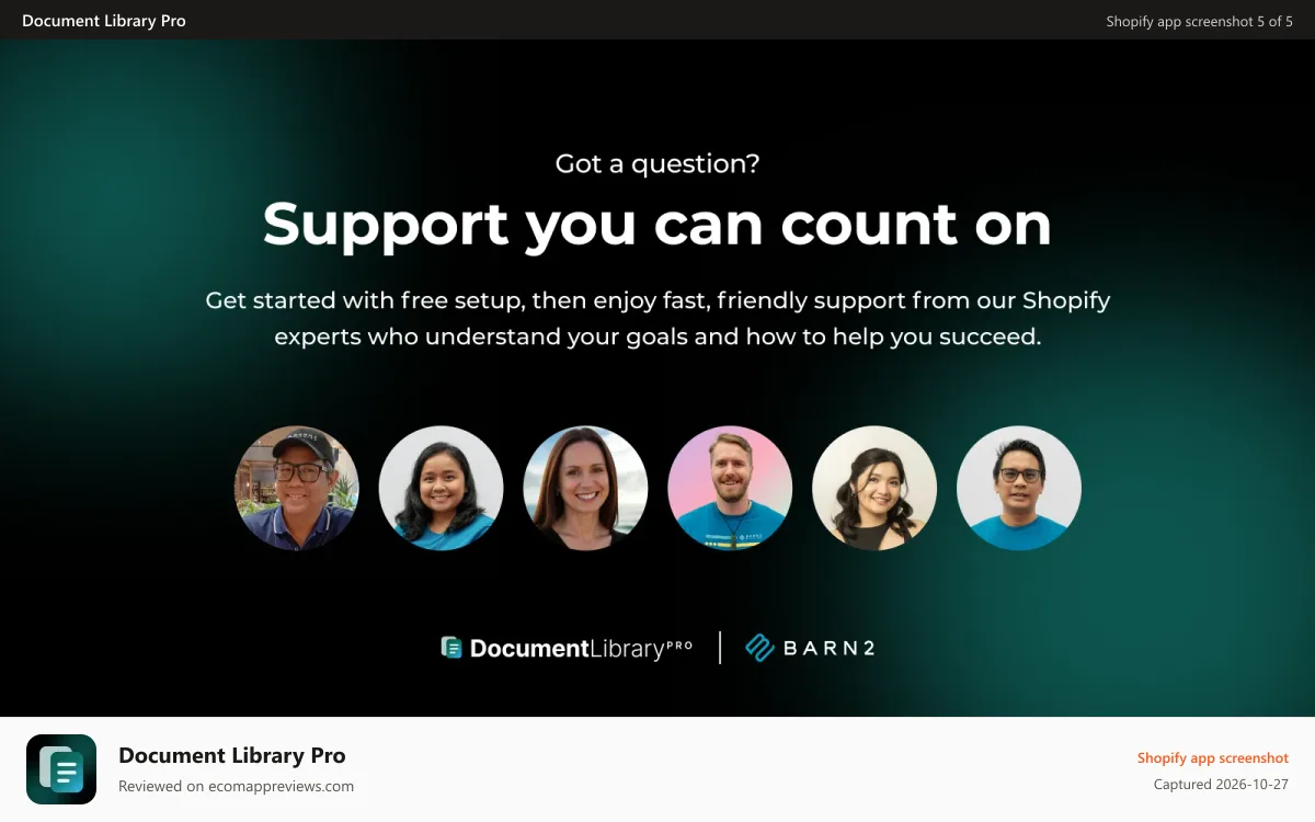Document Library Pro Shopify app screenshot: Shopify document library app with free support and setup