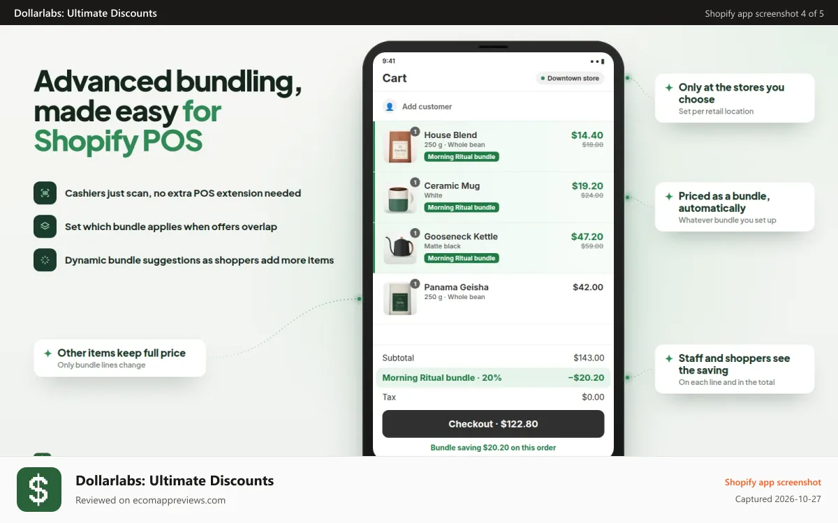 Dollarlabs: Ultimate Discounts Shopify app screenshot: Advanced bundling with automatic pricing in Shopify POS