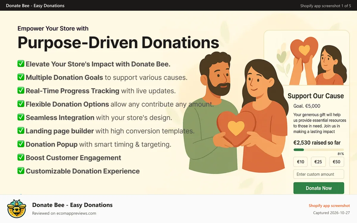 Donate Bee ‑ Easy Donations Shopify app screenshot: Purpose-Driven Donations