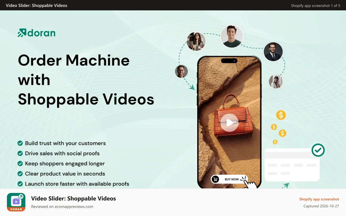 Video Slider: Shoppable Videos Shopify app screenshot: Order Machine with Shoppable Videos