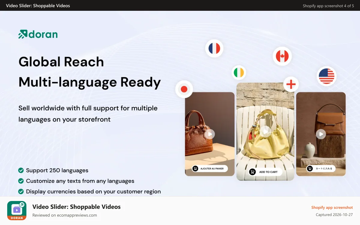 Video Slider: Shoppable Videos Shopify app screenshot: Global Reach Multi-language Ready