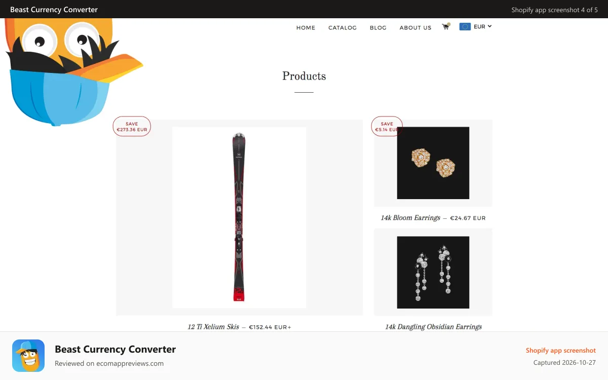 Beast Currency Converter Shopify app screenshot: Convert to EUR