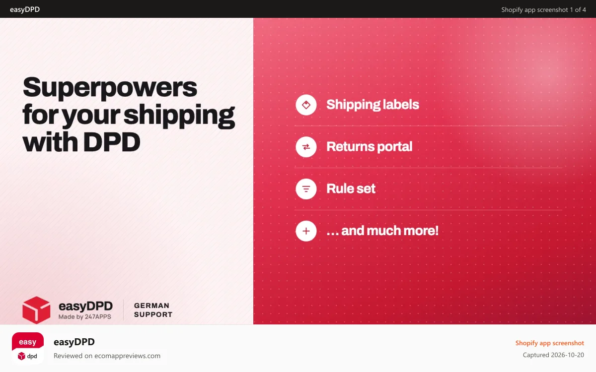 easyDPD Shopify app screenshot: Superpower for your Shipping with DPD