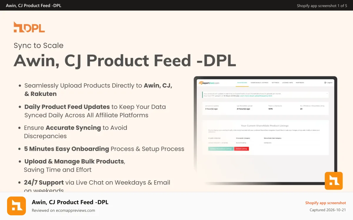Awin, CJ Product Feed ‑DPL Shopify app screenshot: Awin Datafeed