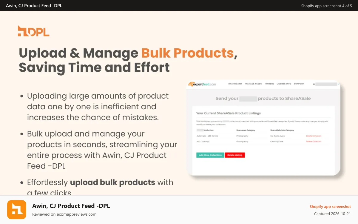 Awin, CJ Product Feed ‑DPL Shopify app screenshot: Upload Bulk Products