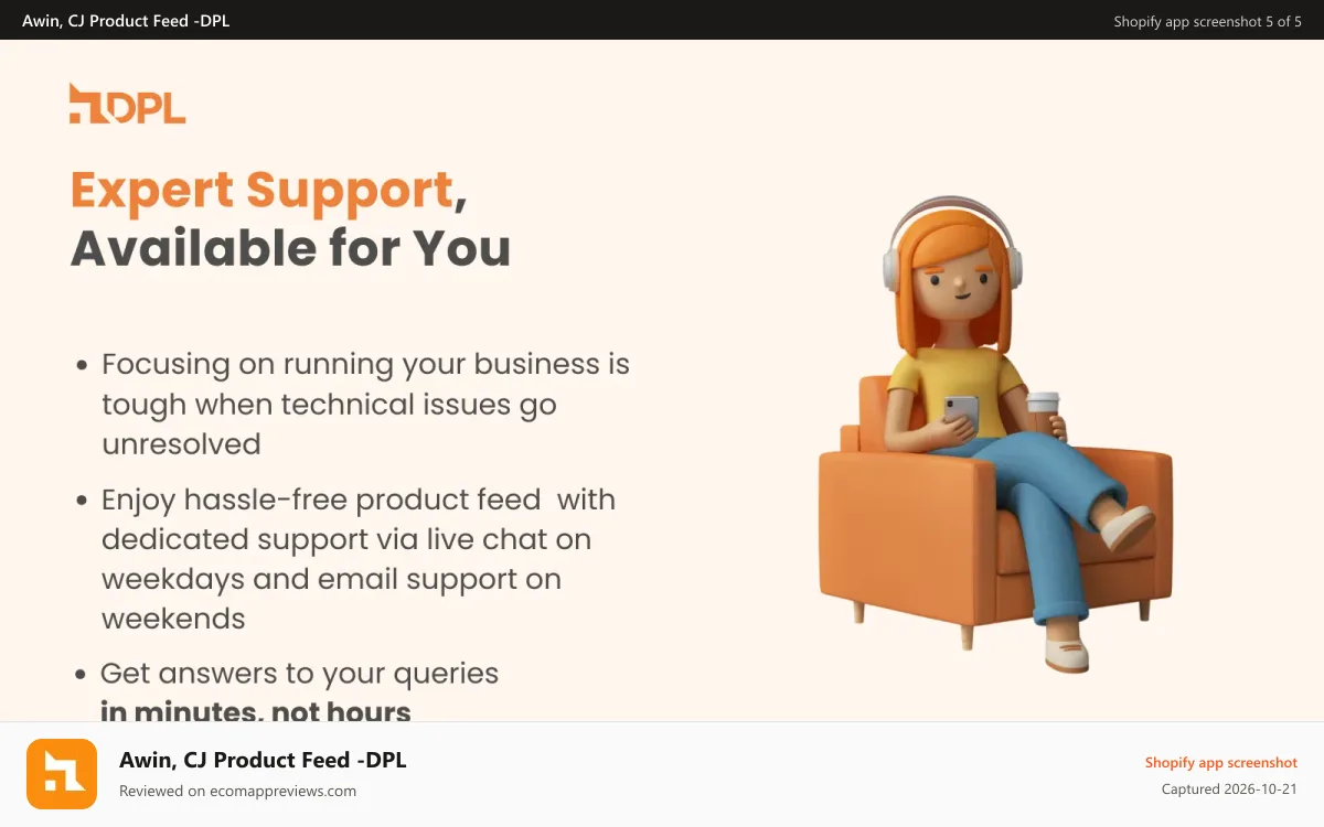 Awin, CJ Product Feed ‑DPL Shopify app screenshot: Expert Support