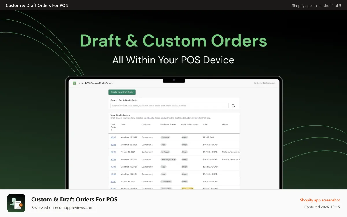 Custom & Draft Orders For POS Shopify app screenshot: Draft And Custom Orders For POS