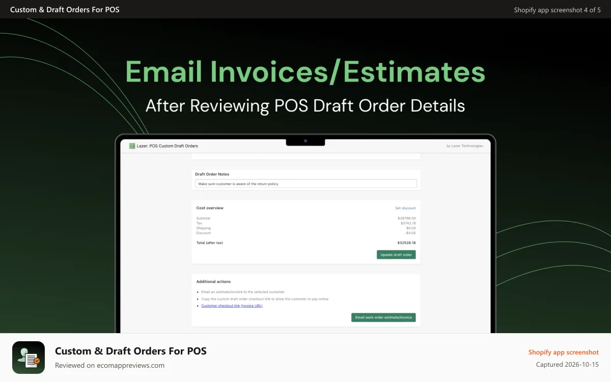 Custom & Draft Orders For POS Shopify app screenshot: Add Draft Order To POS Cart, & Create & Edit Draft Order For POS
