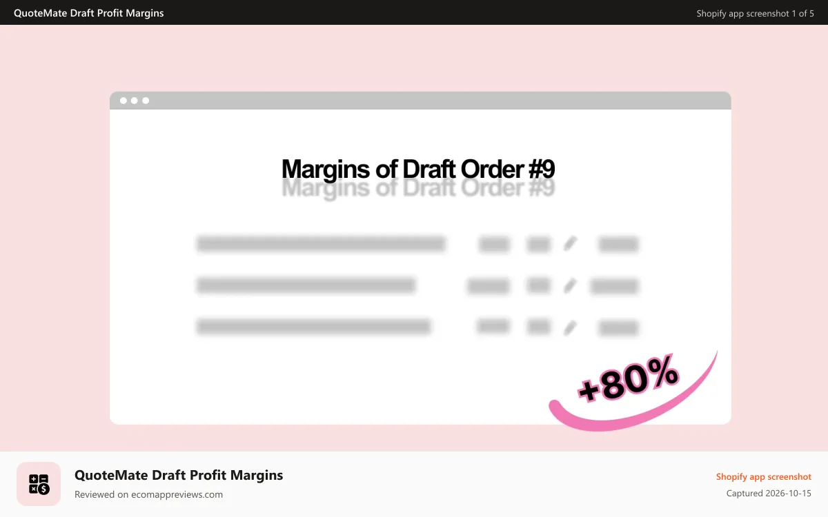 QuoteMate Draft Profit Margins Shopify app screenshot: Profit margin calculator for Shopify stores
