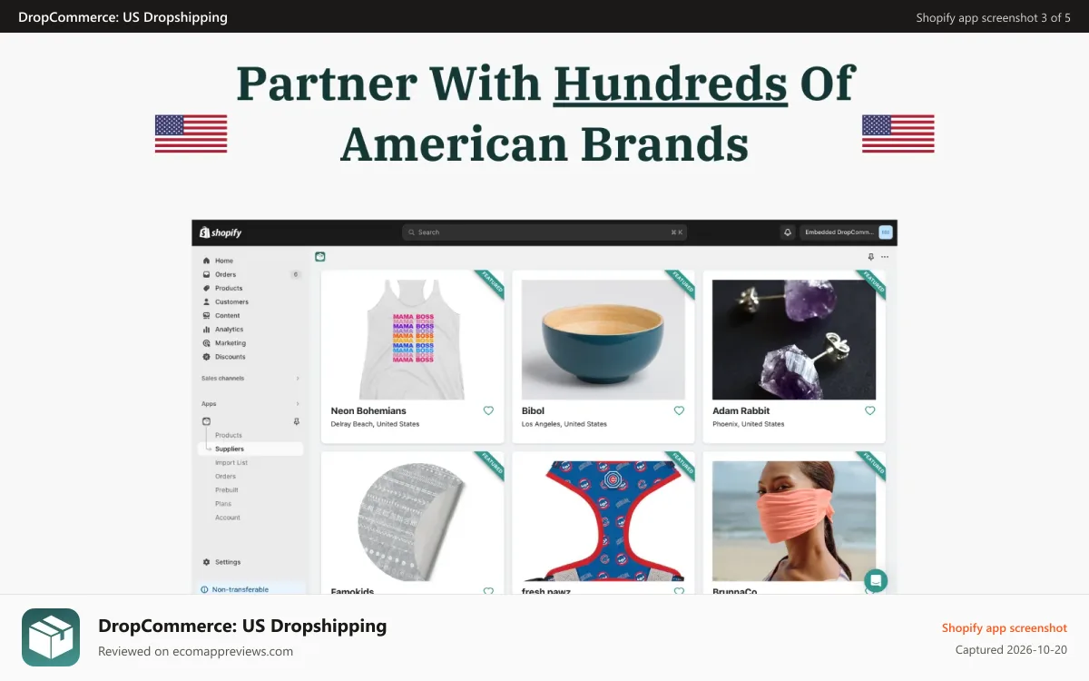 DropCommerce: US Dropshipping Shopify app screenshot: High Quality Products From American Companies
