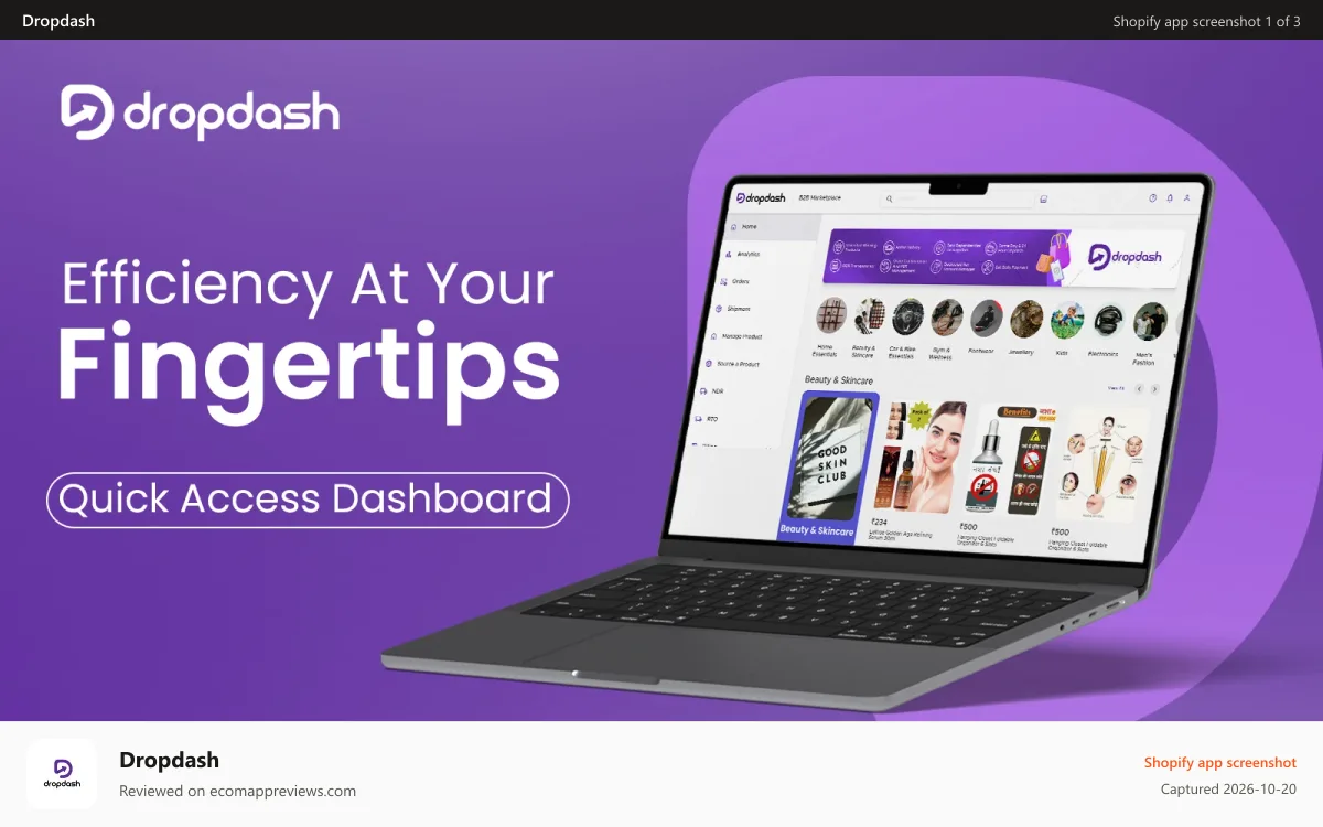 Dropdash Shopify app screenshot: Quick access dashboard