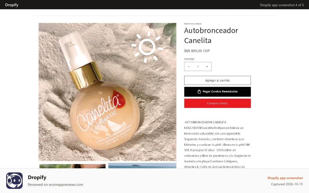 Dropify Shopify app screenshot: Show imported products on store