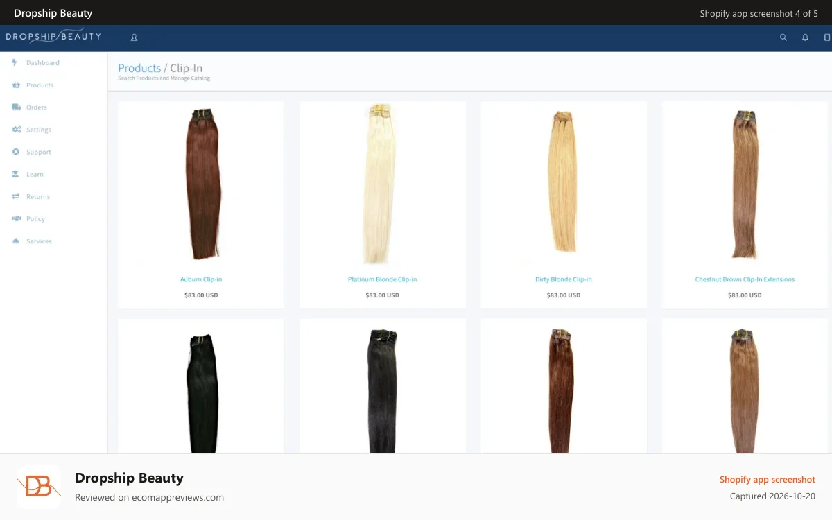 Dropship Beauty Shopify app screenshot: Clip-in extensions