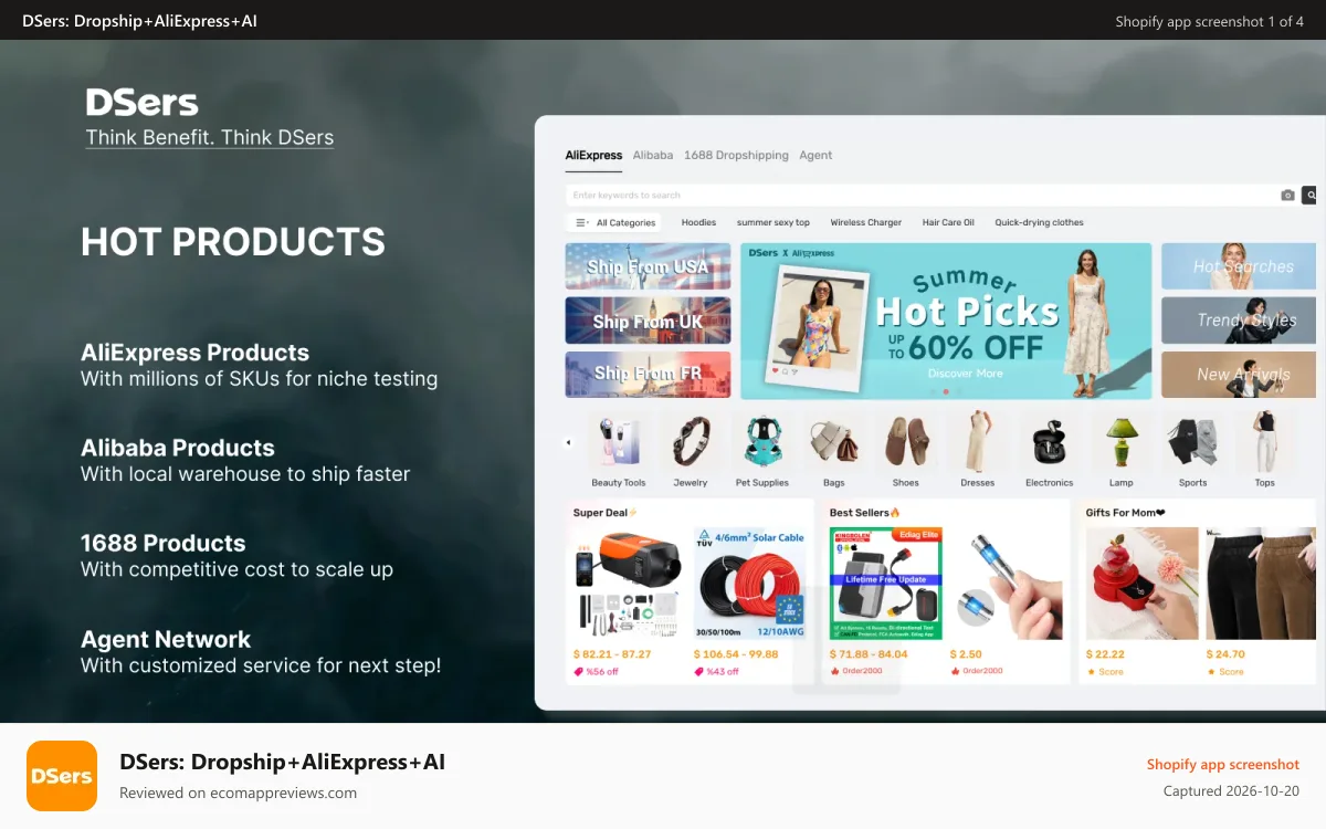 DSers: Dropship+AliExpress+AI Shopify app screenshot: Access to product collction of AliExpress/Alibaba/1688