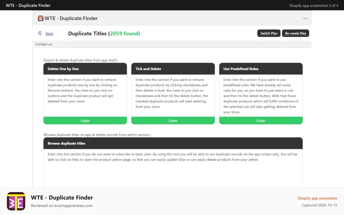 WTE ‑ Duplicate Finder Shopify app screenshot: Remove duplicate titles
