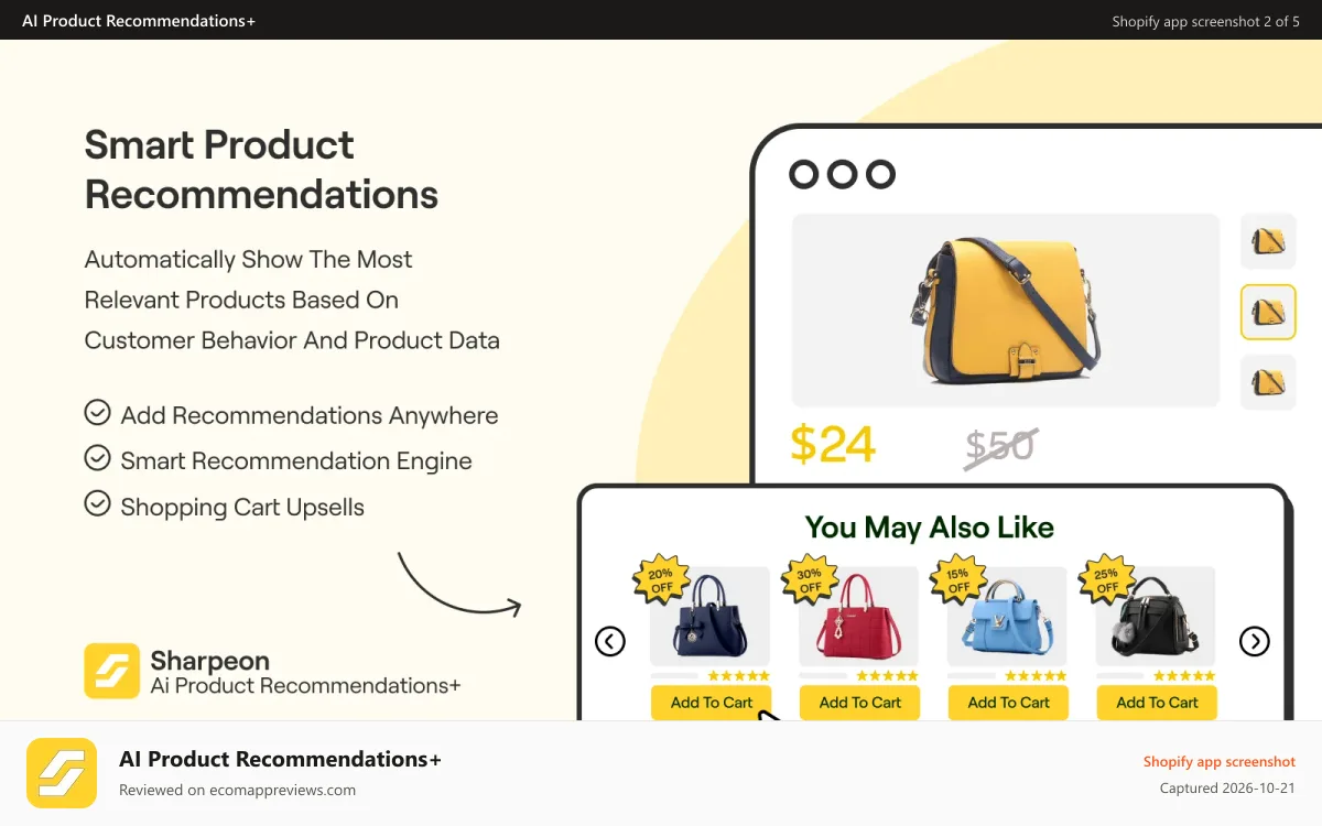 AI Product Recommendations+ Shopify app screenshot: upsell