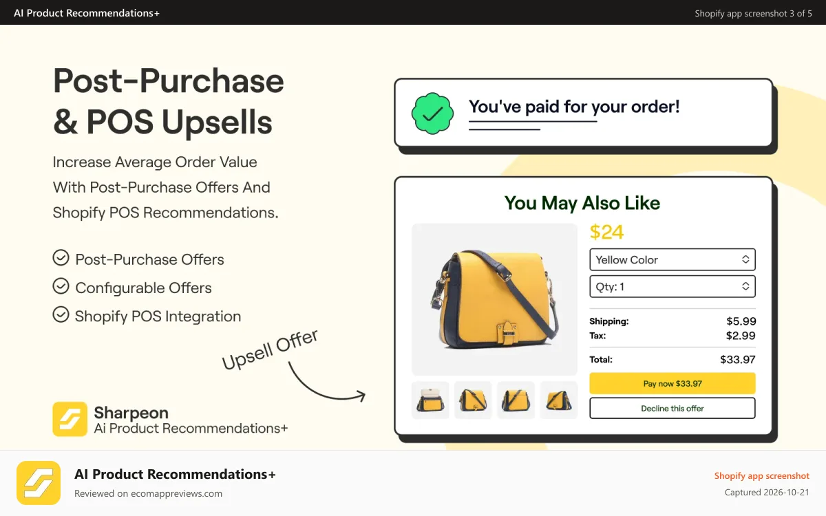 AI Product Recommendations+ Shopify app screenshot: recommendation