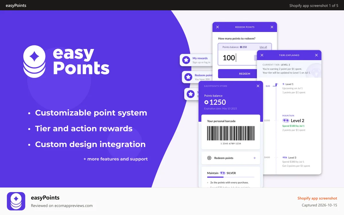 easyPoints Shopify app screenshot: easyPoints Loyalty Program App