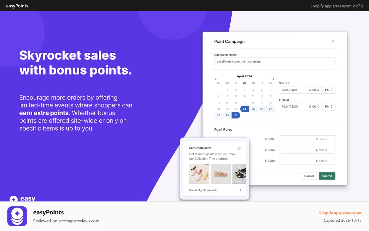 easyPoints Shopify app screenshot: Campaign Feature