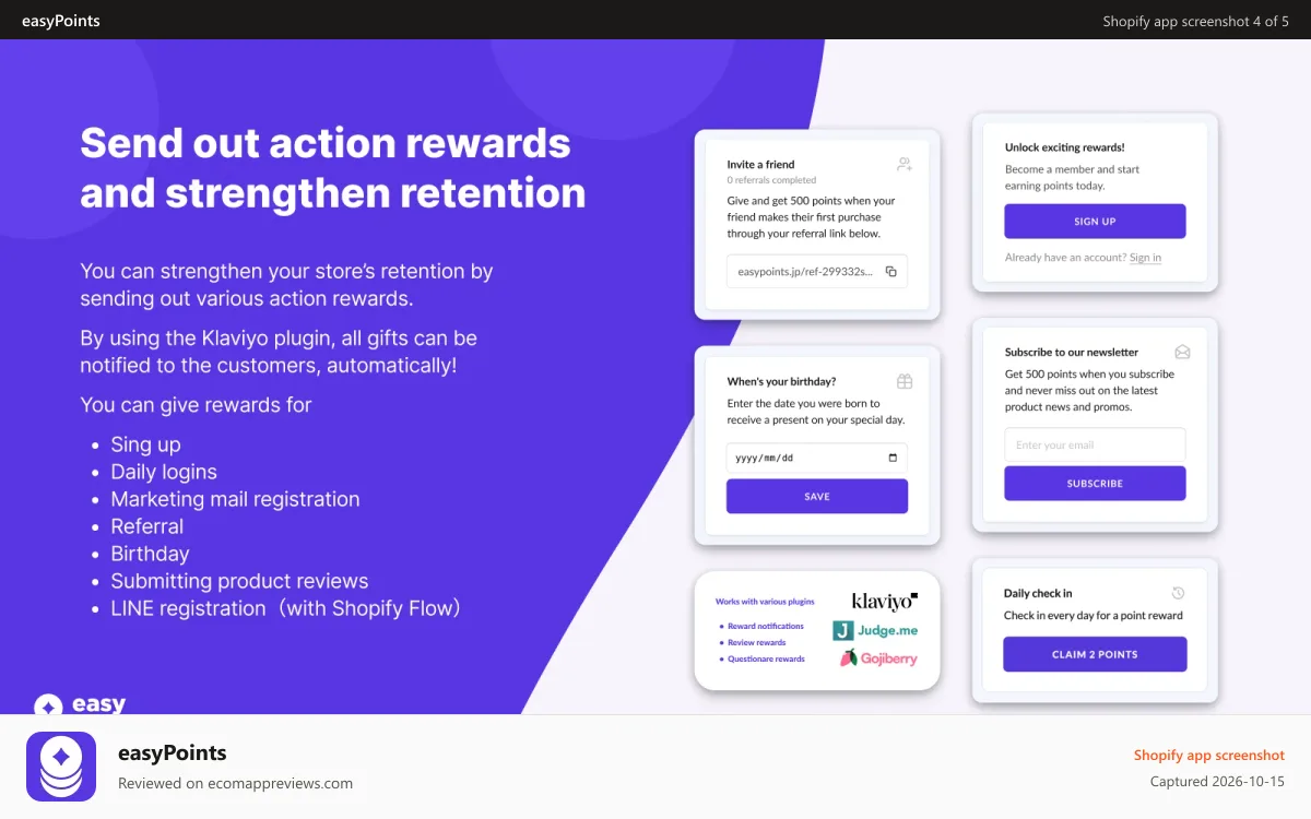 easyPoints Shopify app screenshot: Reward Feature
