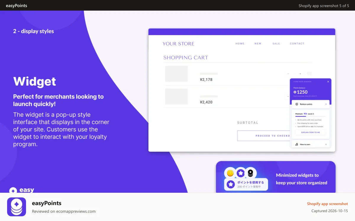 easyPoints Shopify app screenshot: easyPoints Widget