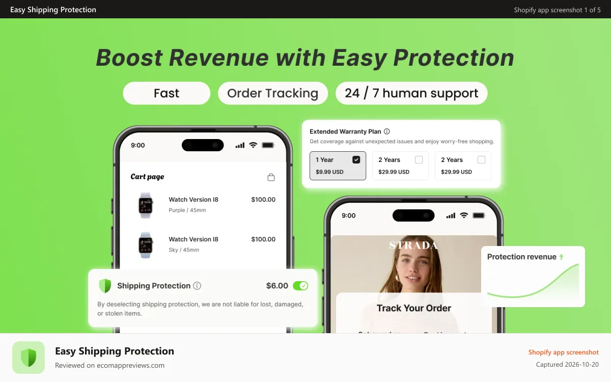 Easy Shipping Protection Shopify app screenshot: Easy Shipping Protection