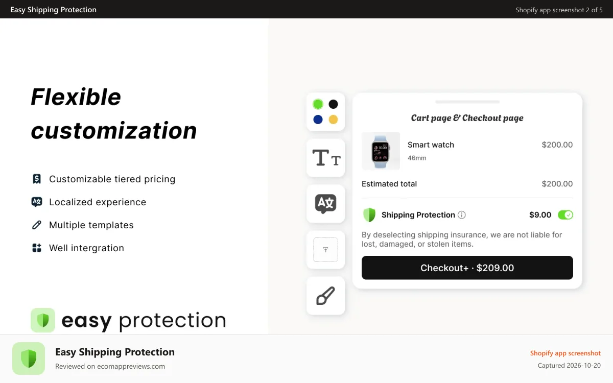 Easy Shipping Protection Shopify app screenshot: Easy Protection & Order Tracking