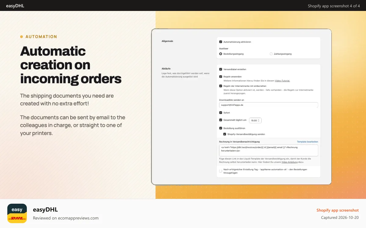easyDHL Shopify app screenshot: Simplify the shipping with rule based label creation