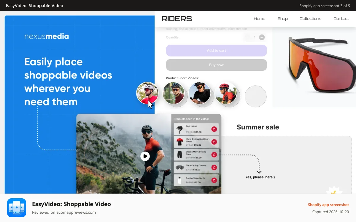 EasyVideo: Shoppable Video Shopify app screenshot: Easily place shoppable videos wherever you need them.