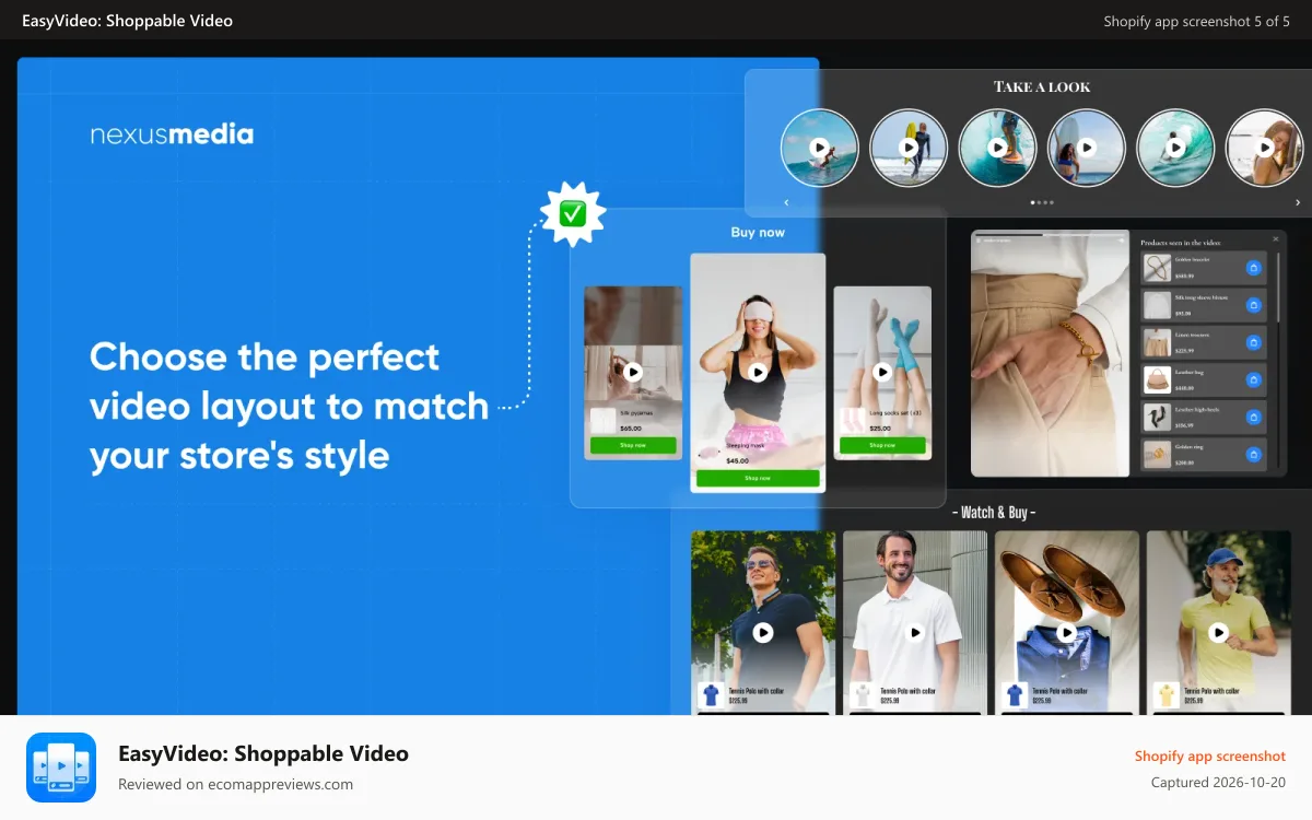 EasyVideo: Shoppable Video Shopify app screenshot: Choose the perfect video layout to match your store's style.