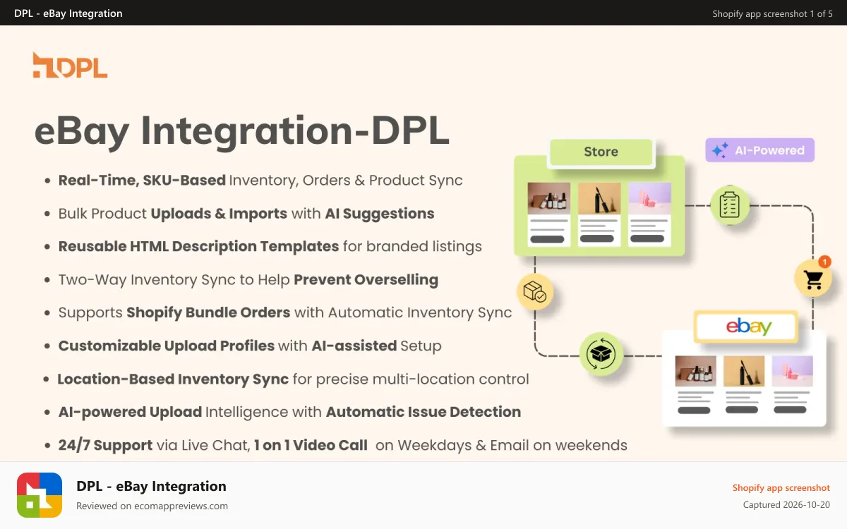 DPL ‑ eBay Integration Shopify app screenshot: eBay Shopify Integration | ebay.com shopify sync
