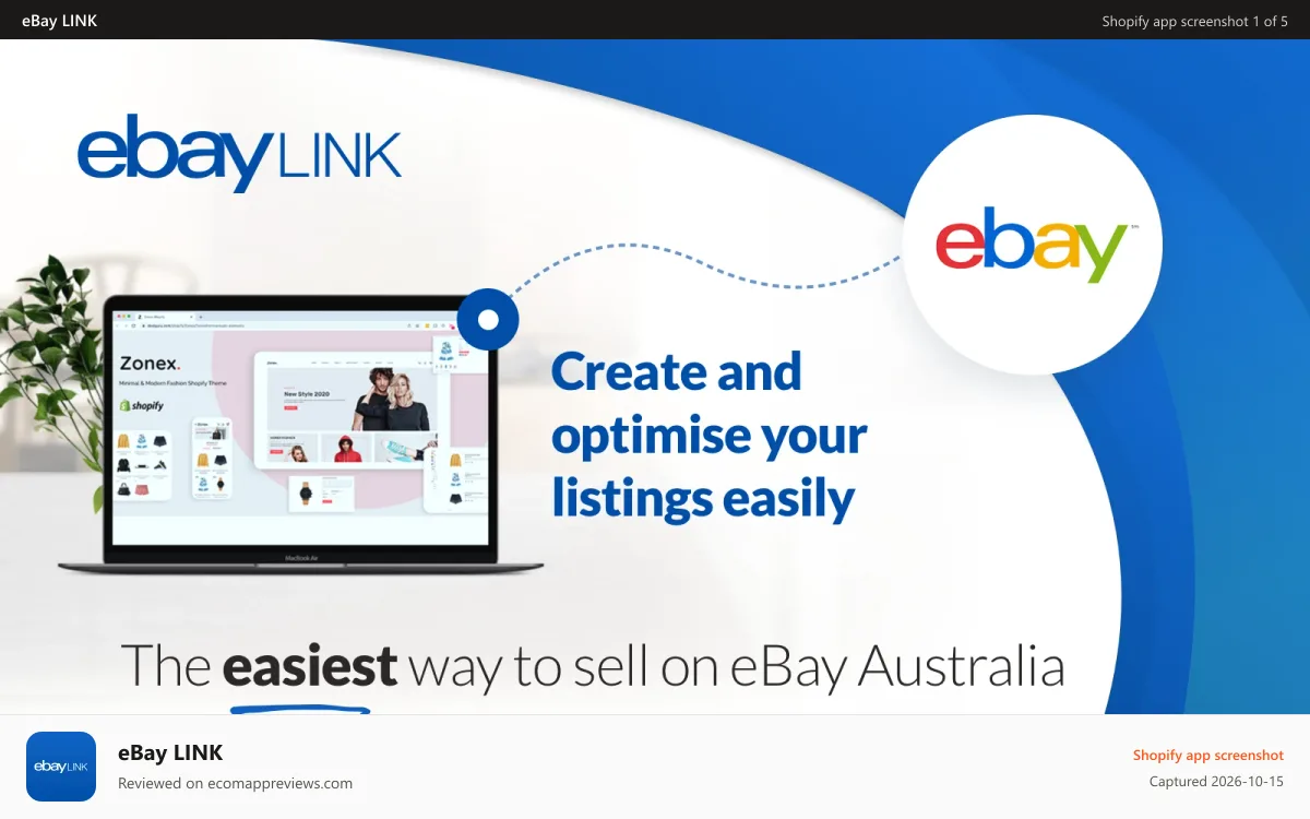 eBay LINK Shopify app screenshot: eBay LINK the easy way to sell on eBay Australia