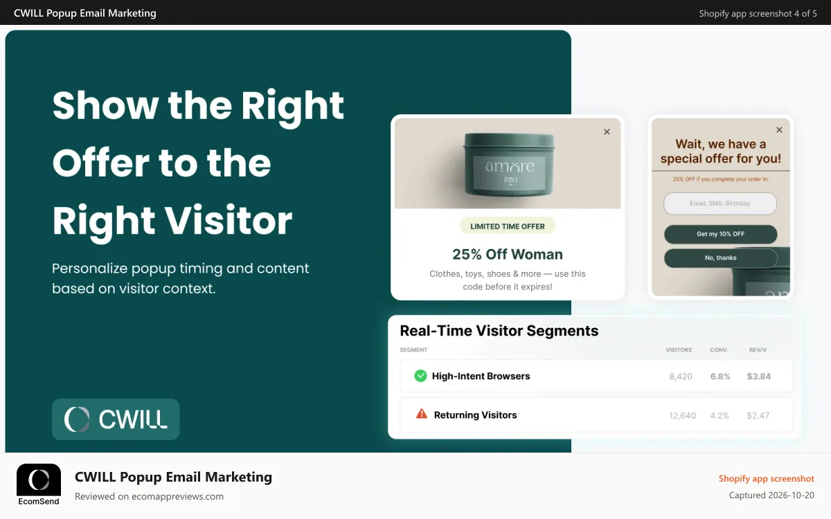 CWILL Popup Email Marketing Shopify app screenshot: Fully customize the popups to match your brand