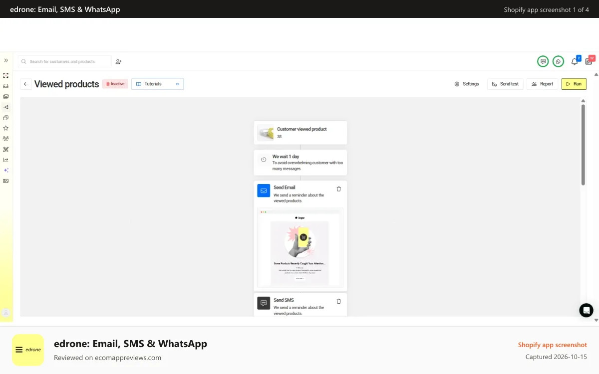 edrone: Email, SMS & WhatsApp Shopify app screenshot: Automation