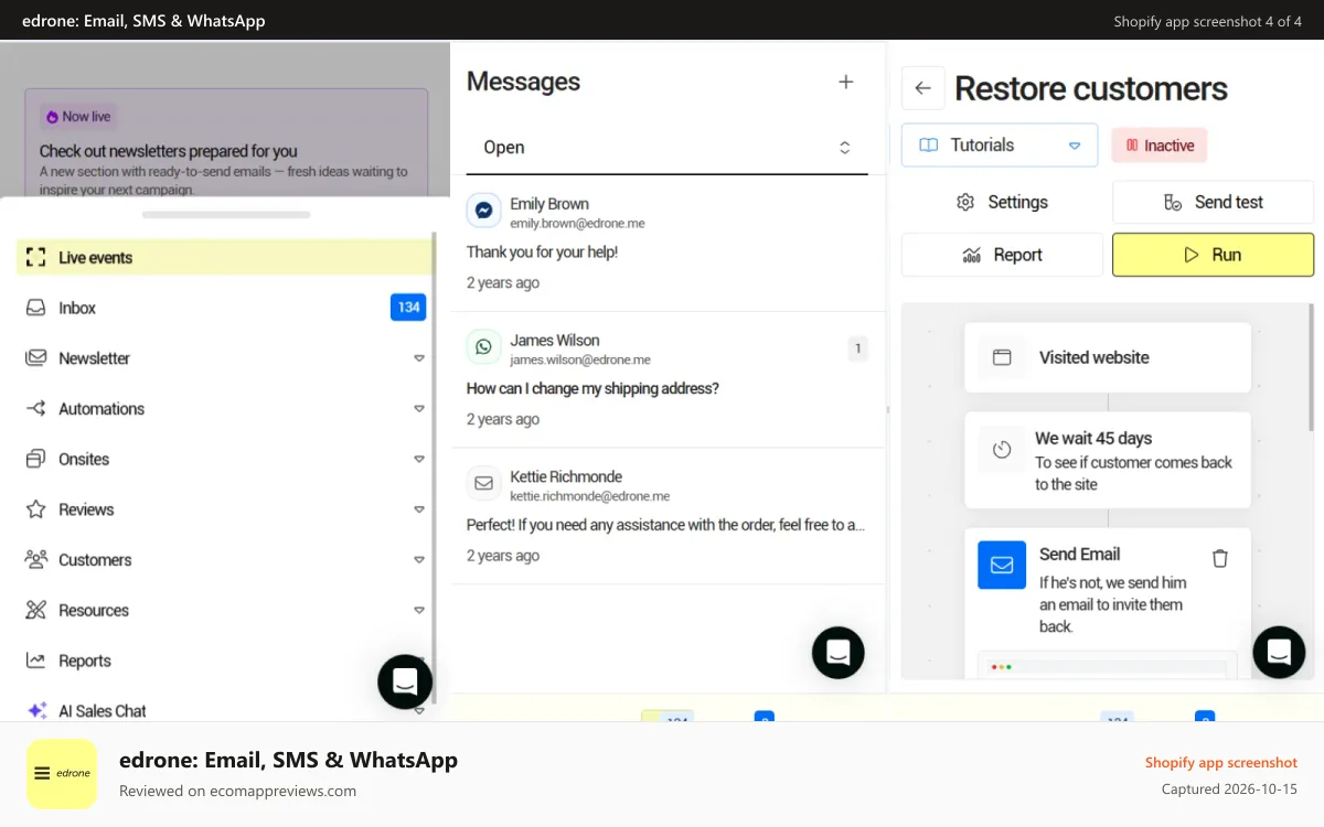 edrone: Email, SMS & WhatsApp Shopify app screenshot: edrone App