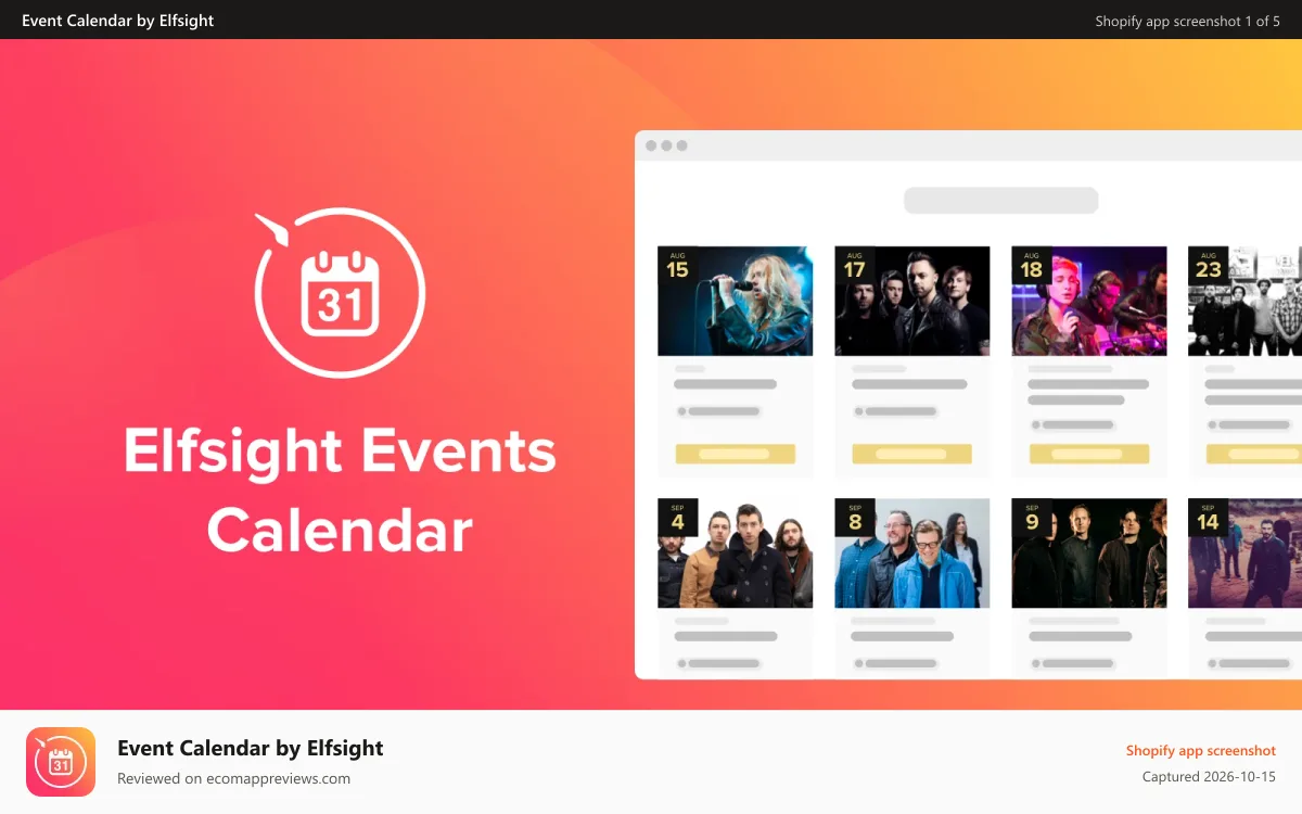 Event Calendar by Elfsight Shopify app screenshot: Event Calendar for a Shopify Website by Elfsight