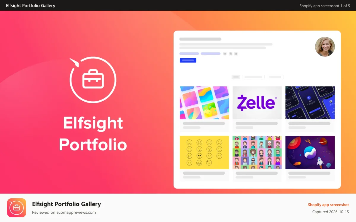 Elfsight Portfolio Gallery Shopify app screenshot: Shopify Portfolio by Elfsight