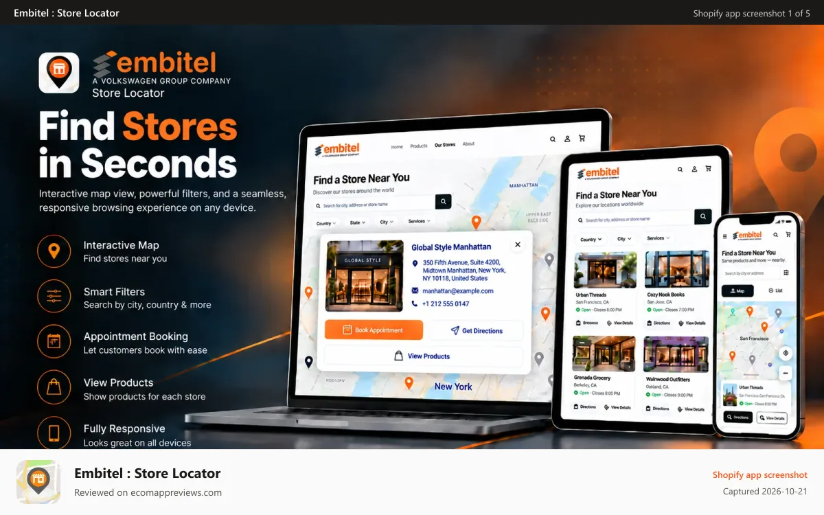 Embitel : Store Locator Shopify app screenshot: Feature image