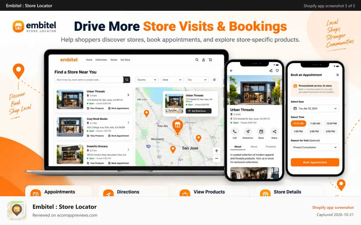 Embitel : Store Locator Shopify app screenshot: Manage appointments