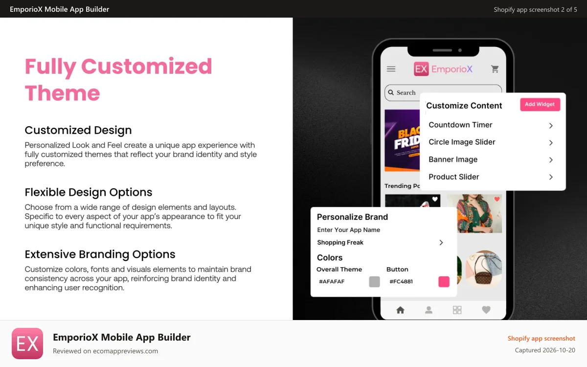 EmporioX Mobile App Builder Shopify app screenshot: Fully Customized Theme