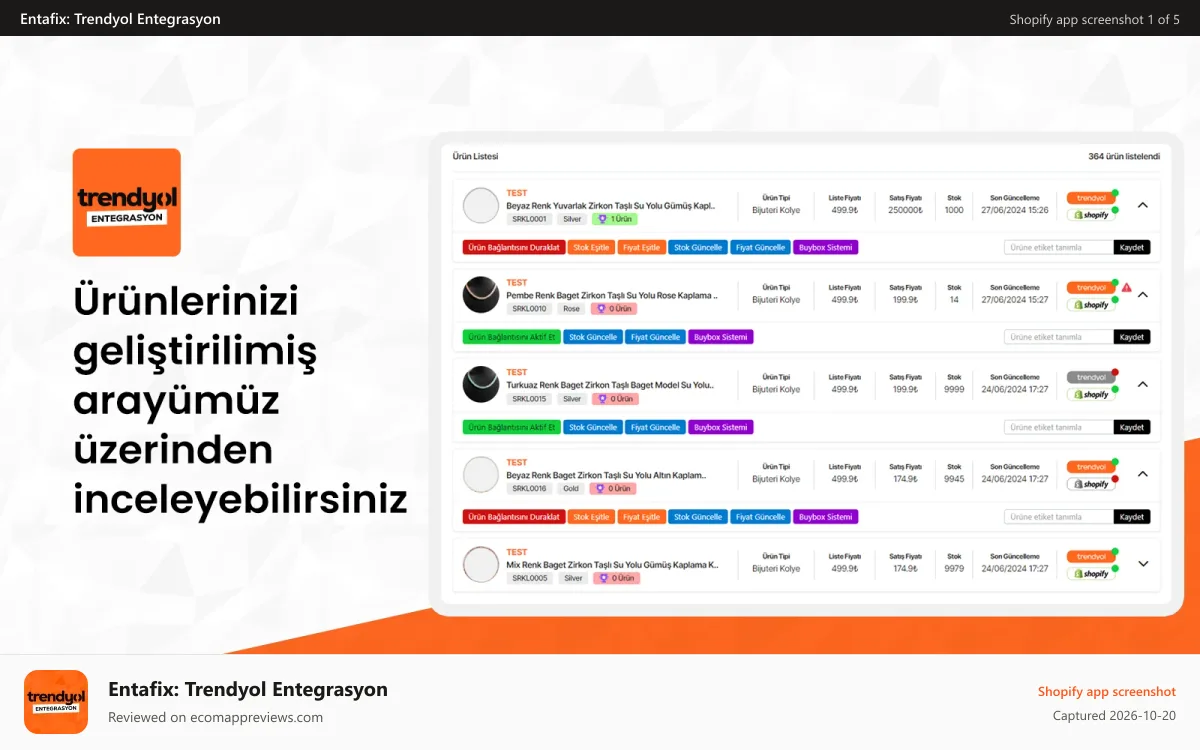 Entafix: Trendyol Entegrasyon Shopify app screenshot: FEATURE MEDIA