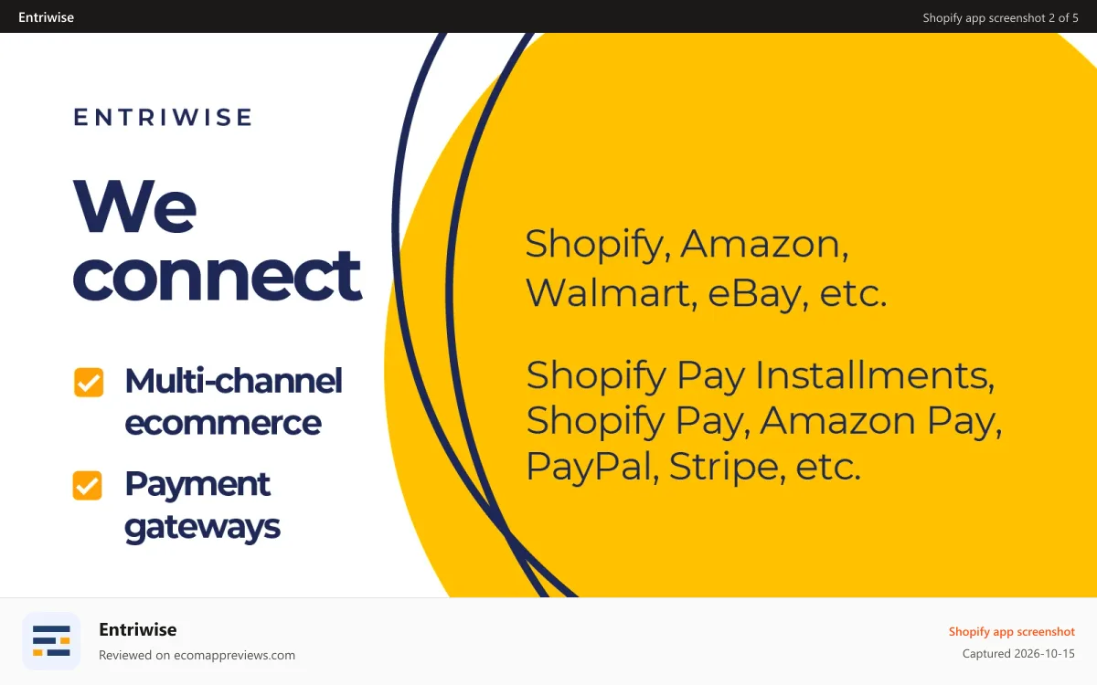 Entriwise Shopify app screenshot: Multi-channel ecommerce integration
