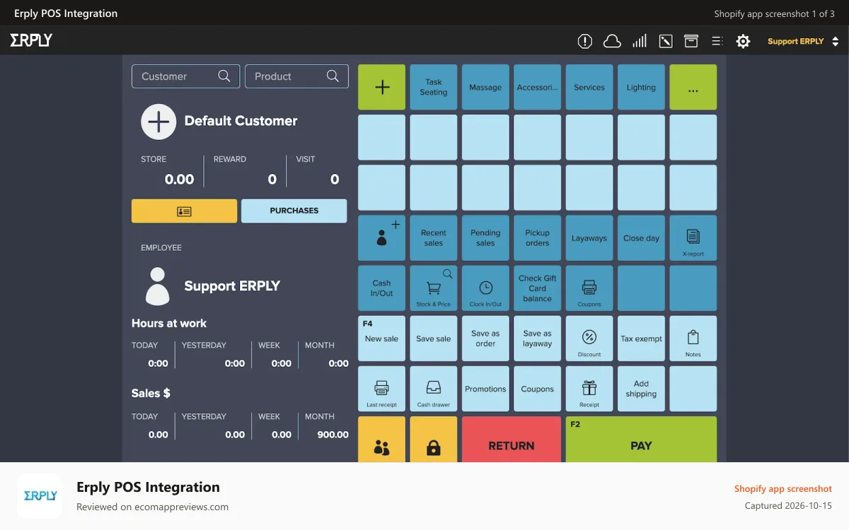 Erply POS Integration Shopify app screenshot: Point Of Sale first screen