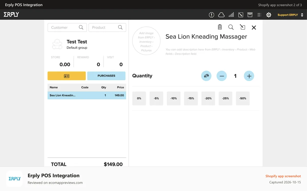 Erply POS Integration Shopify app screenshot: Point Of Sale sales view