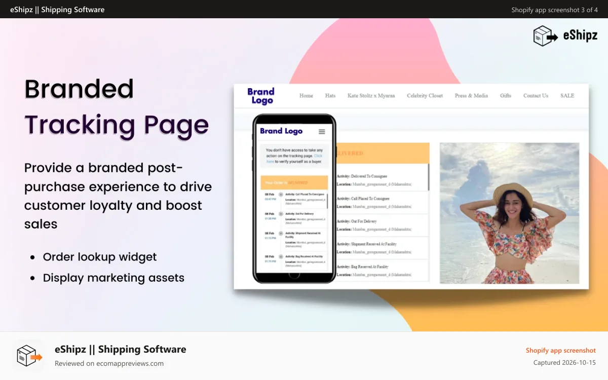 eShipz || Shipping Software Shopify app screenshot: Improve post purchase experience and boost sales