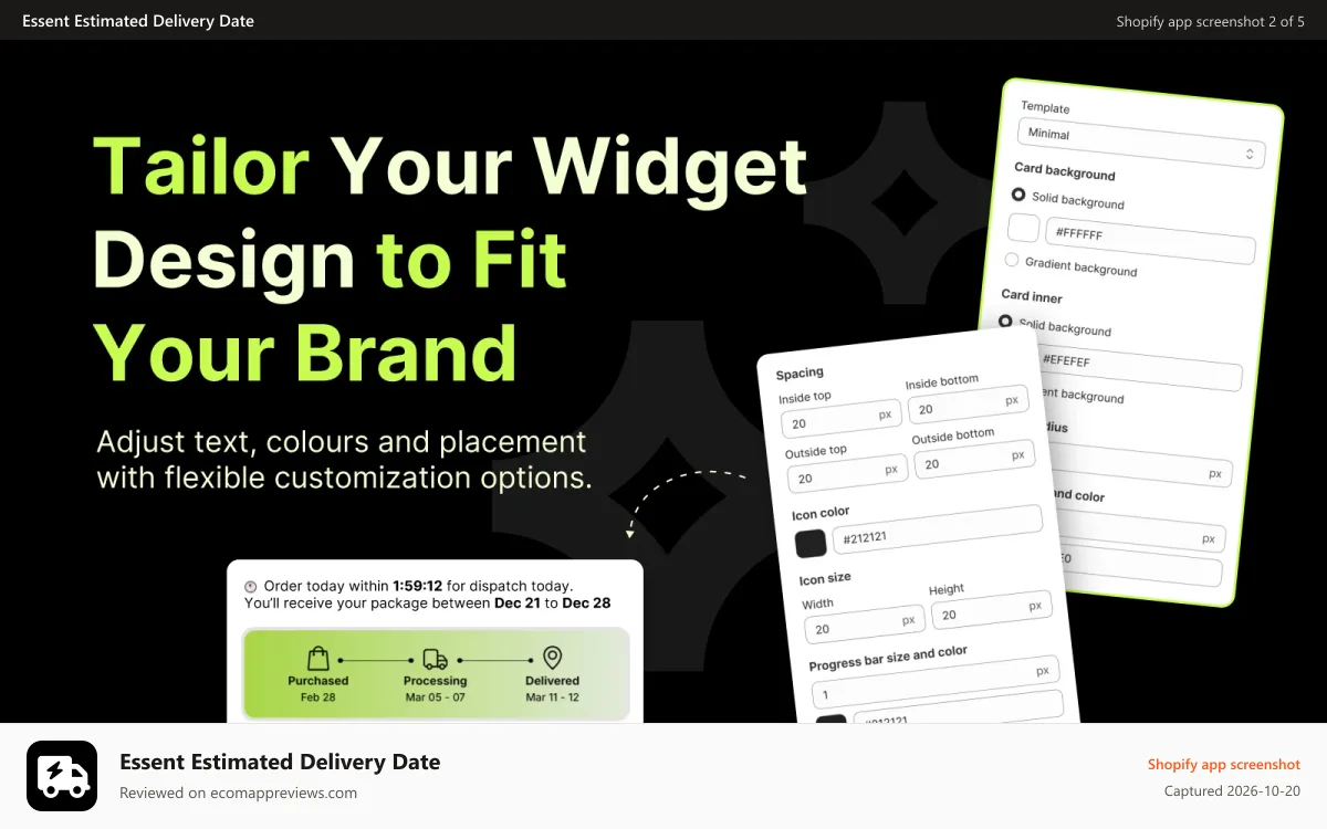 Essent Estimated Delivery Date Shopify app screenshot: Tailor your widget design to fit your brand