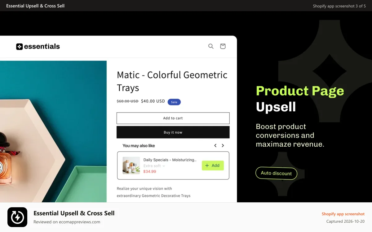 Essential Upsell & Cross Sell Shopify app screenshot: Essential Shopify product page upsell