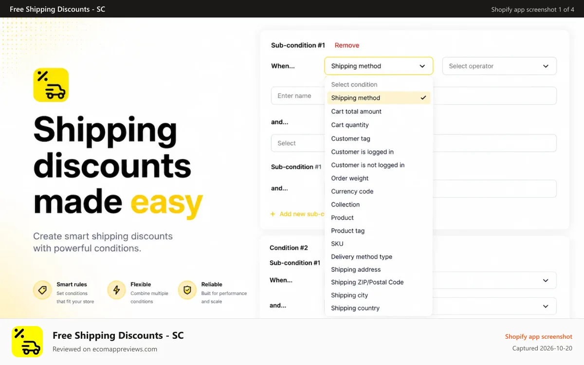 Free Shipping Discounts ‑ SC Shopify app screenshot: Shipping Discounts: Discount your delivery methods easily