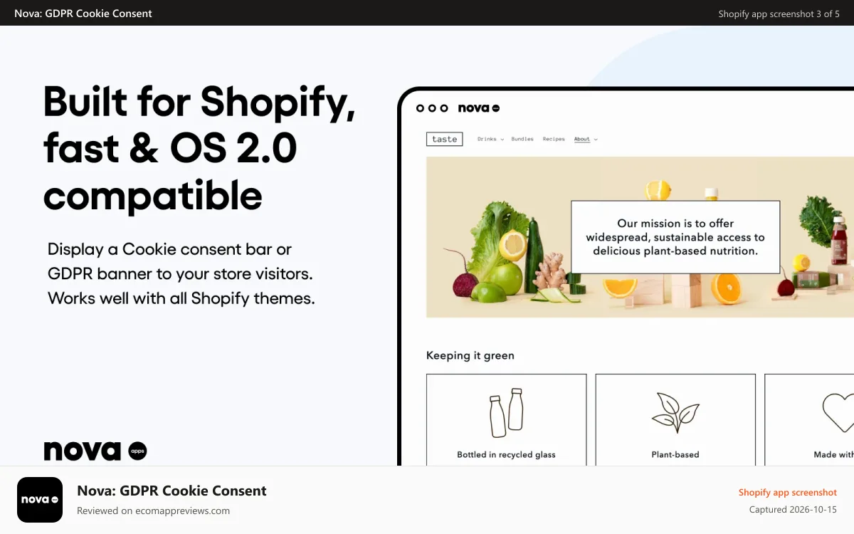 Nova: GDPR Cookie Consent Shopify app screenshot: EU Cookie Bar