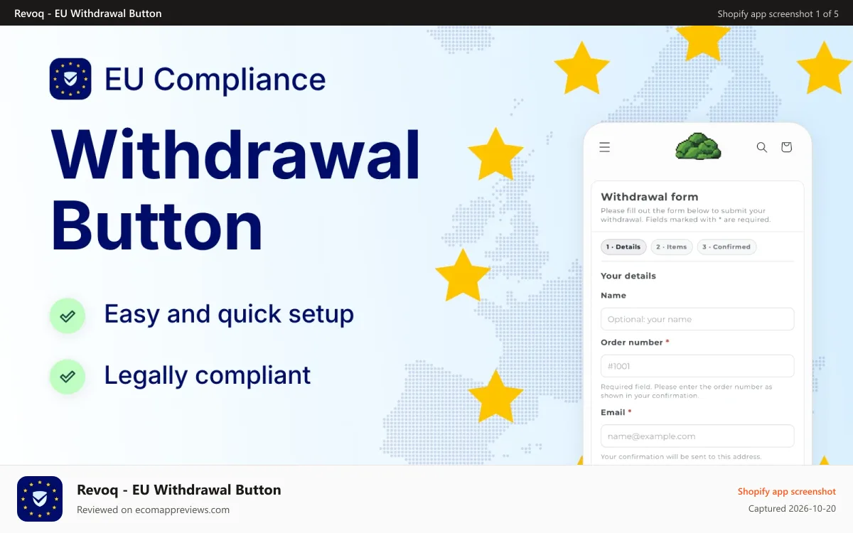 Revoq ‑ EU Withdrawal Button Shopify app screenshot: eu-withdrawal-button-hero-eng